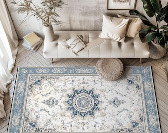 Vintage Persian Medallion Rug, Traditional Oriental Floral Area Rug, Style Carpet For Living Room Decor, New Home Gift Floor Mat