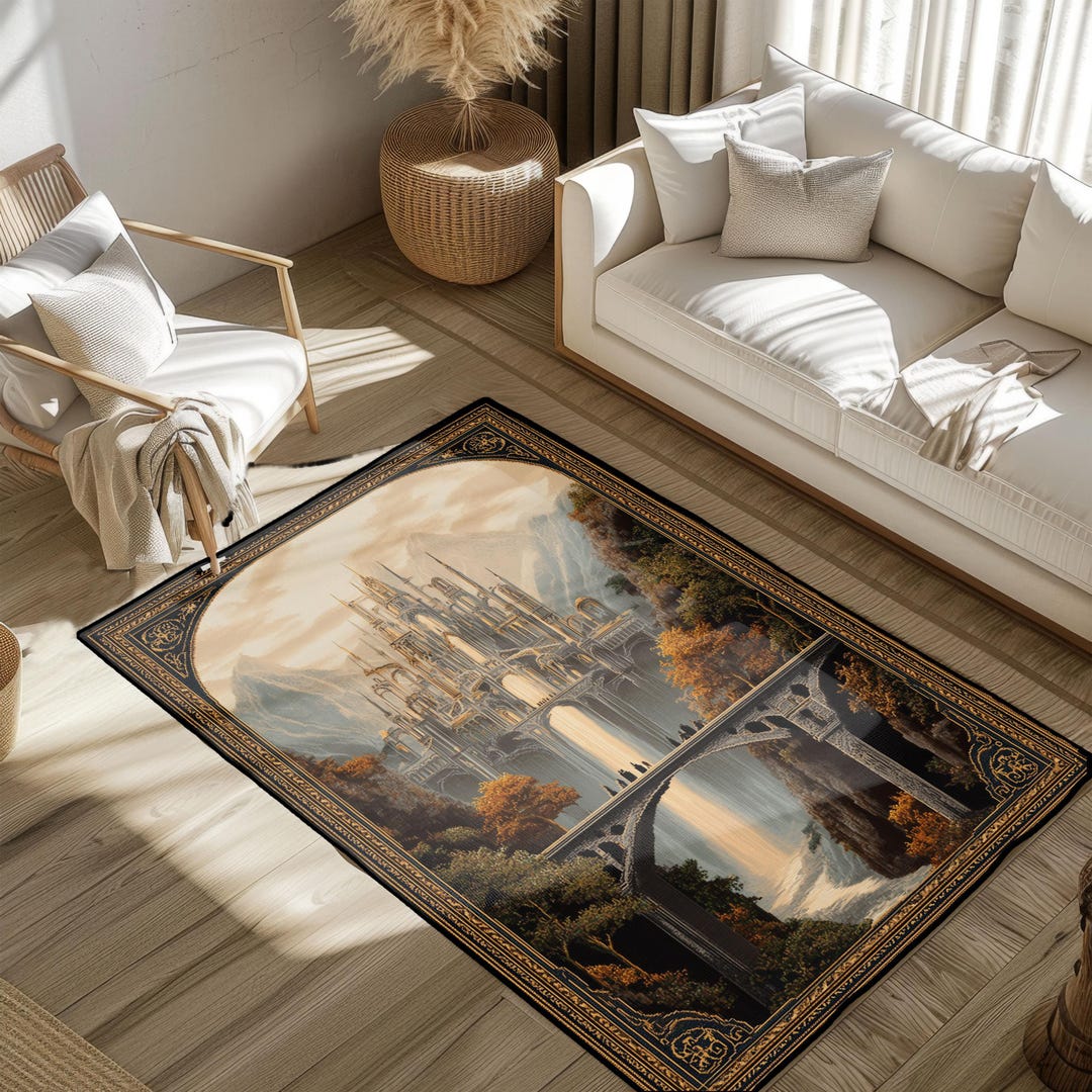 Fantasy Castle Area Rug, Enchanted Landscape Floor Mat, Mystical ...