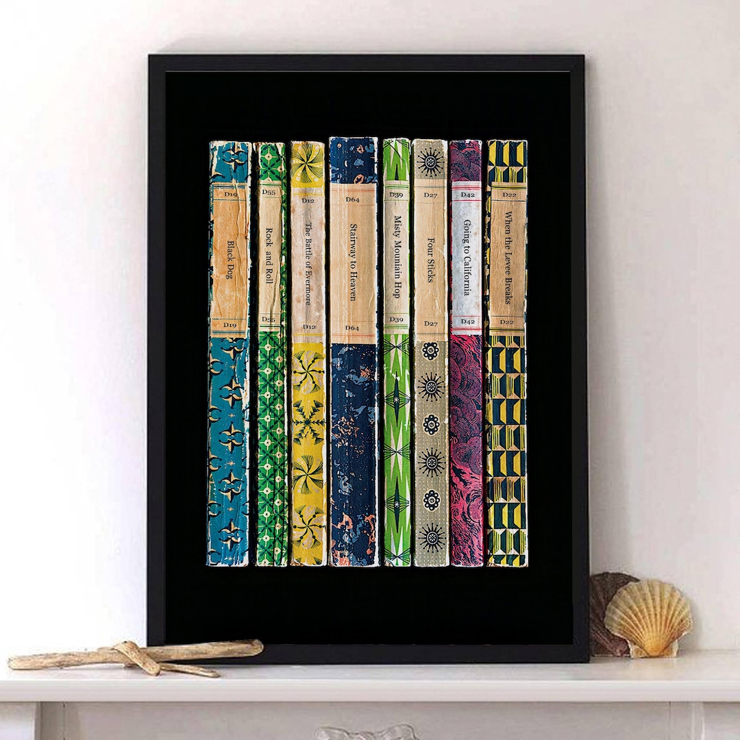 Vintage Book Spine Album Track Art Print Classic Rock Music Lover Gift vintage-book-spine-album-track-art-print-classic-rock-music-lover-gift