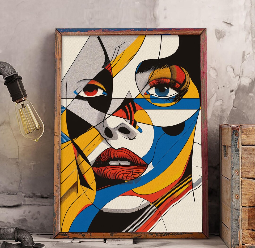 Abstract Face Poster for Living Room, Geometric Woman Wall Art Print ...