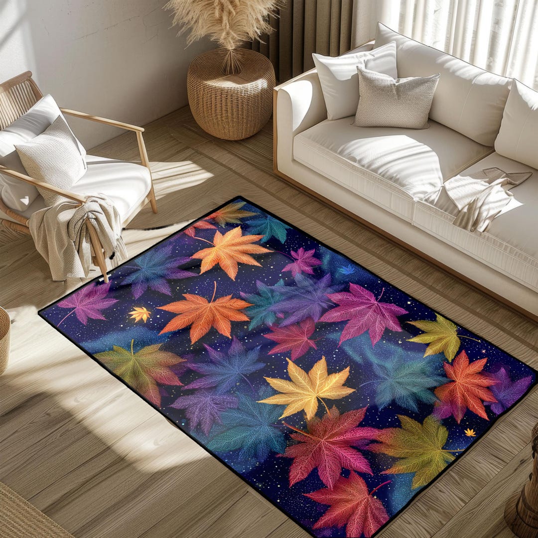 Colorful Maple Leaf Rug for Living Room, Vibrant Autumn Leaves Area Rug ...