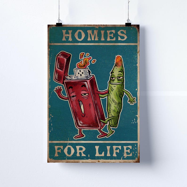 Homies For Life Funny Lighter And Pickle T-Shirt, Retro Cartoon Weed Stoner Shirt For 420 Lovers, Cannabis Humor Tee Gift, Best Buds Smoking image 3