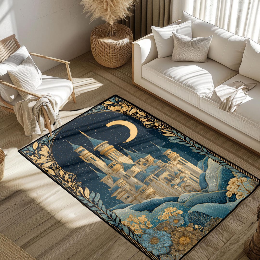 Magical Fantasy Castle Rug for Kids Room, Moonlit Castle Area Rug ...
