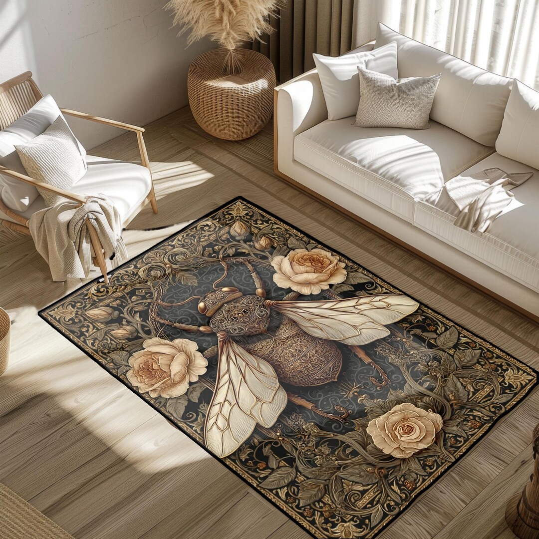 Gothic Victorian Ornate Insect Area Rug, Dark Academia Bee Beetle Art ...