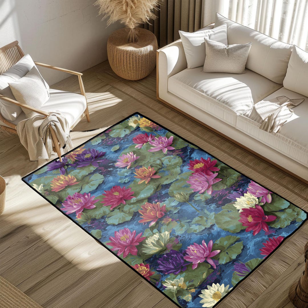 Pond/water Rug Impressionist Water Lily Pond Area Rug, Monet Inspired Art Floor Mat ...