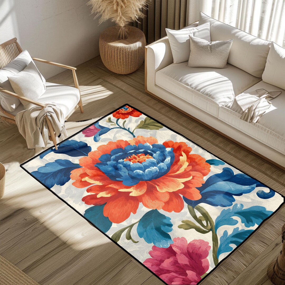 Large Floral Peony Rug, Housewarming Gift for Homeowner Area Rug ...