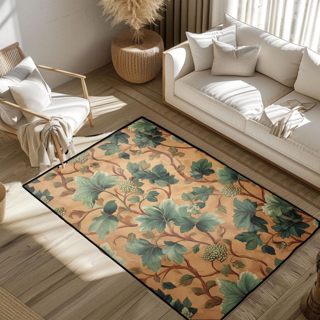 Craft Area Rug Vintage Botanical Rug, Arts and Crafts Area Rug, Housewarming Gift ...