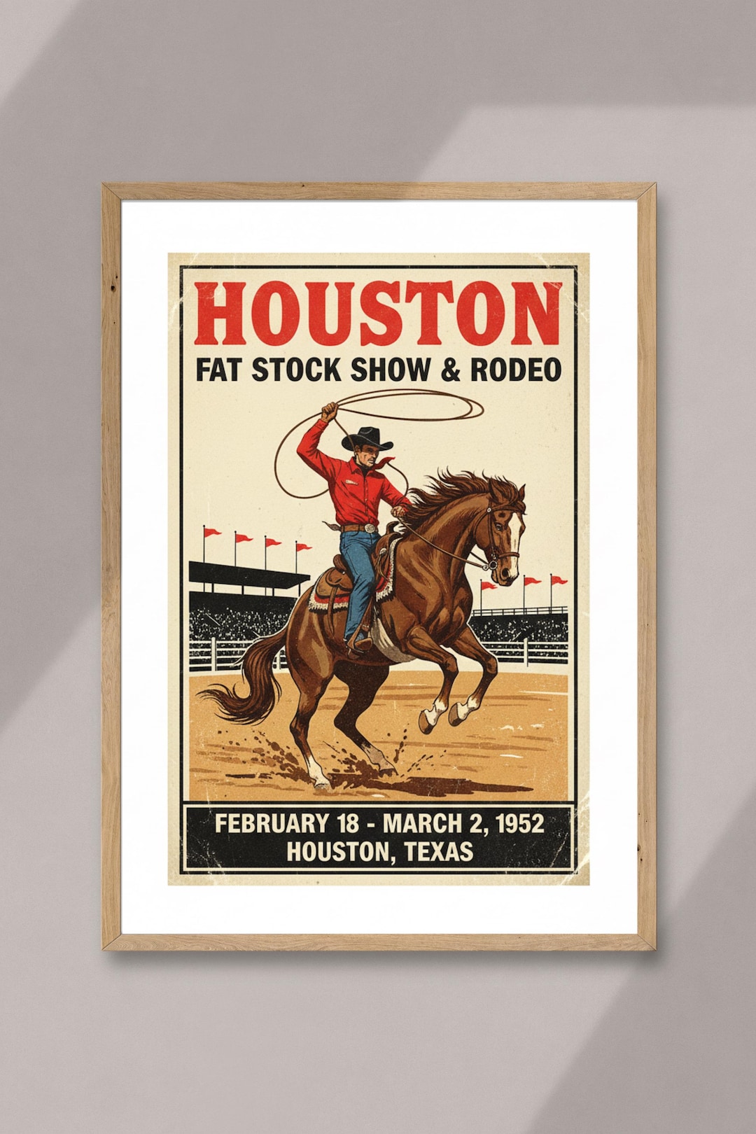 Western Rodeo Posrer Vintage Houston Rodeo Printable Art 1952 Cowboy Wall Print Rustic ...