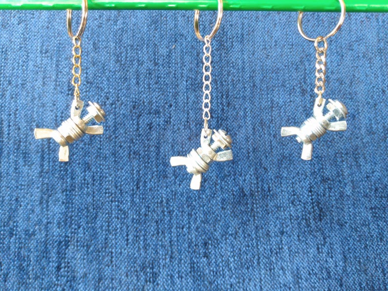 Bolt Nut Character Keychain - Whimsical Metal Keyring Handcrafted in ...