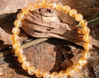 Citrine Gemstone Bracelet: Warm Translucent Yellow Beads, 18cm Length