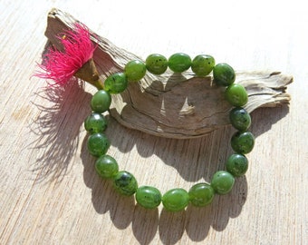 Nephrite Jade Bracelet, Dark Green Nugget Bead Gemstone Bracelet