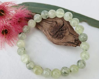 Prehnite Gemstone Bracelet: Translucent Yellow Green Lime Beads (8mm)