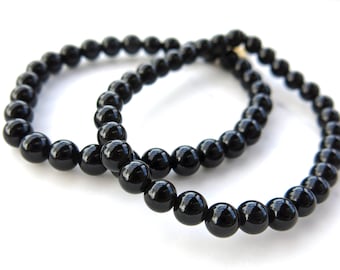 Black Obsidian Smooth Round Gemstone Bracelet (6mm Beads)