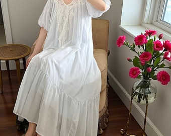 Vintage Lace V Neck Nightgown Women Long Ruffle Nightdress Romantic Victorian Sleepwear Spring Summer Gift