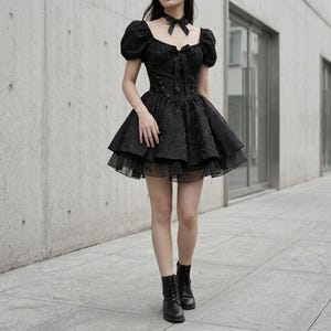 punk party dress Black Gothic Punk Mini Dress