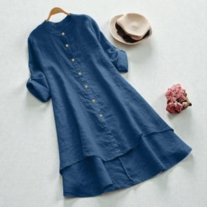 Cotton Linen Long Sleeve Button Shirt Dress for Women | Spring Summer Oversize Solid Color Tunic Top | Christmas New Year Gift Idea