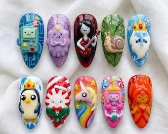 3D Adventure Time Press On Nails | Hand-Sculpted Cartoon Character Set