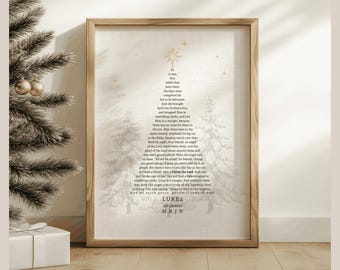 Christmas Story Tree Art Print, Luke 2 Scripture (Digital Download)