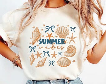 Summer Vibes Shirt, Beach Graphic Tee, Coastal Cowgirl Shirt, Seashell Starfish Shirt, Cute Summer Shirt, Vacation Outfit, Gildan T-Shirt