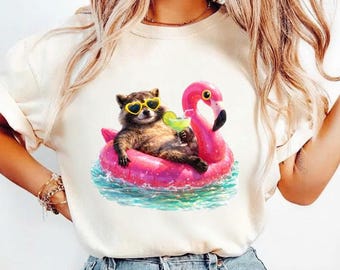 Feral Girl Summer Raccoon Shirt, Preppy Summer Shirt, Cute Raccoon Bubble Gum Graphic Funny Girly Beach Gift, Cowgirl Shirt, Western Shirt
