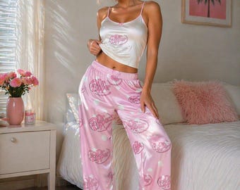 Comfy Pink Dr Pepper Print Pajama Pants, Soft Women’s Lounge Bottoms, Cozy Sleepwear Gift, Funny Lounge Pants, Gift for Him Her