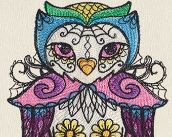 Bella Muerte - Calavera Lechuza Owl Sweet Skull Mexican Culture Dia De Los Muertos Embroidered Waffle Weave Hand Towel