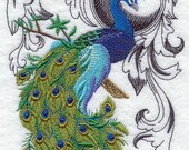 Peacock Flourish Embroidered Waffle Weave Towel