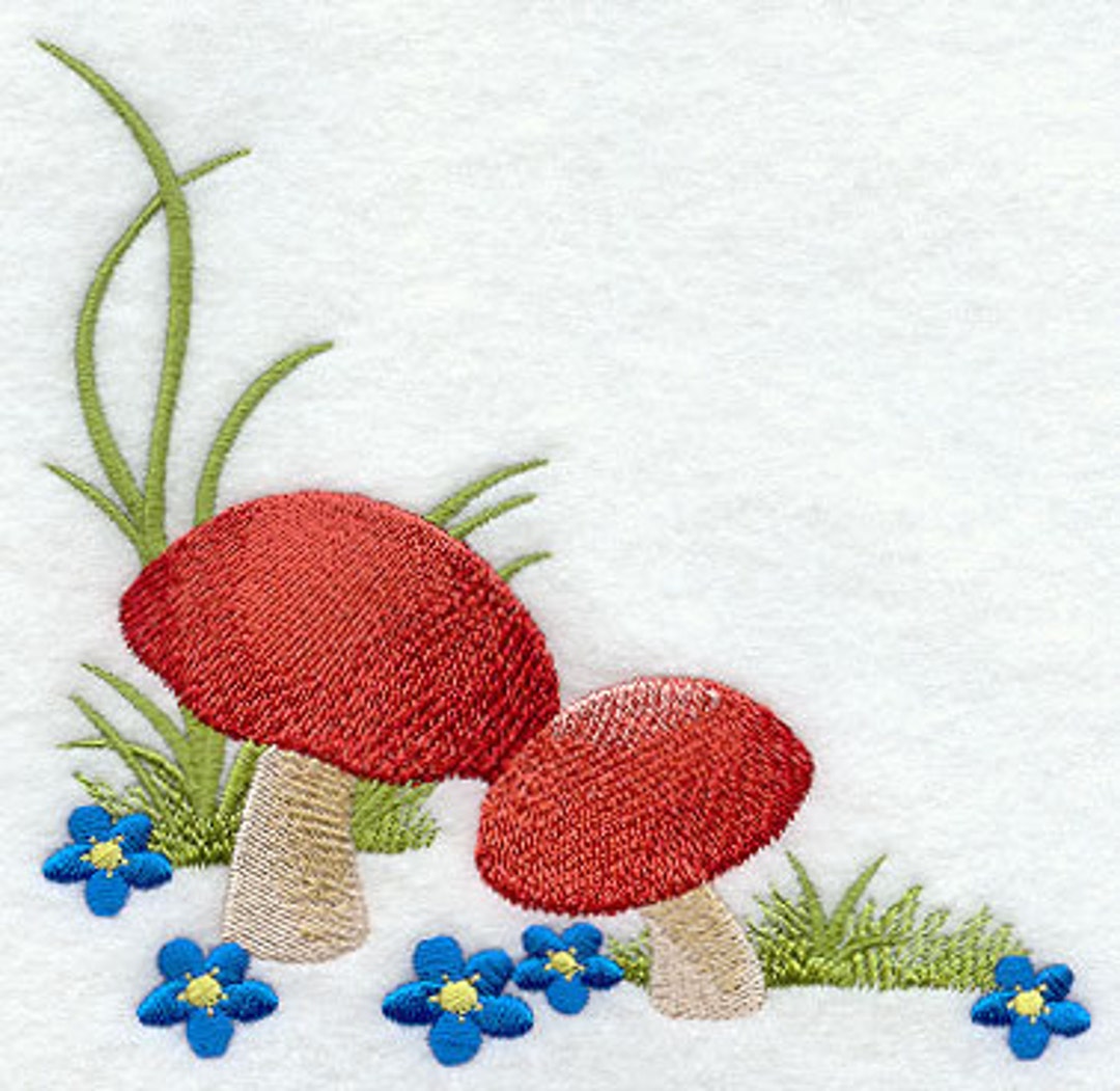 Embroidered Toadstools Mushrooms Toadstools Corner Embroidered Waffle Weave Hand/dish Towel - Etsy