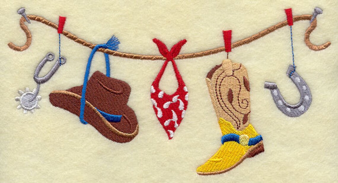 Western Clothesline Embroidered Waffle Weave Hand/dish Towel Etsy