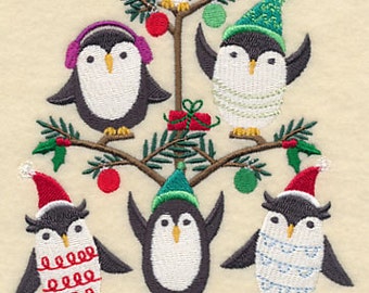 Jolly Christmas Penguin Embroidered Waffle Weave Hand/Dish Towel