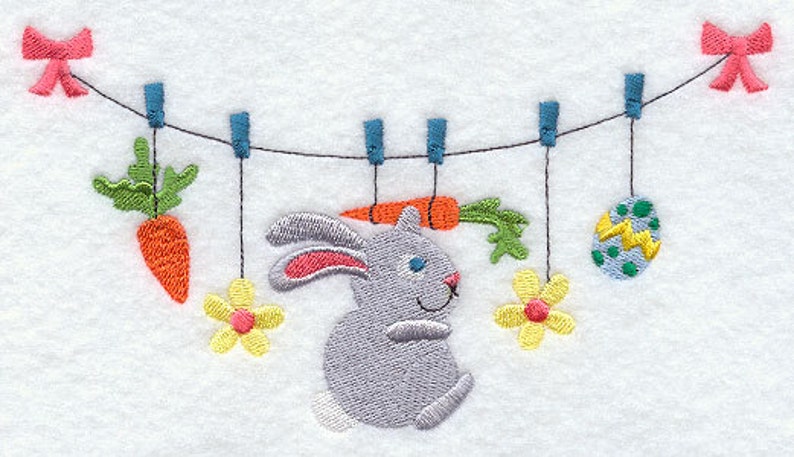 Easter Bunny Clothesline Embroidered Waffle Weave Towel image 1