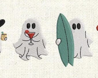 Summerween Summer Halloween Beach Ghosts Embroidered Waffle Weave Hand/Dish Towel