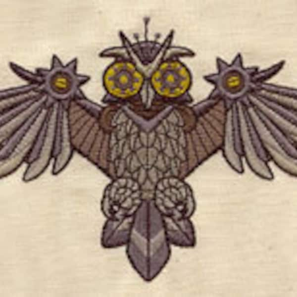 Clockwork Steampunk Owl Embroidered Waffle Weave Hand/Dish Towel