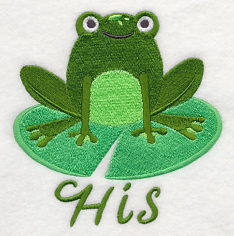 Springtime Frog HIS Embroidered Waffle Weave Hand/Dish Towel image 1