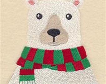 Merry Christmas Polar Bear Embroidered Waffle Weave Hand/Dish Towel