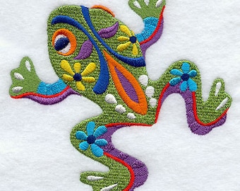 Rana Frog Mexican Culture Embroidered Waffle Weave Towel