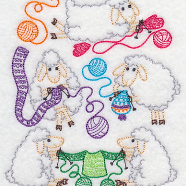 Ewe Love Knitting Sheep Embroidered Waffle Weave Hand/Dish Towel