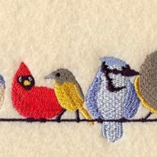 Various Birds on a Line Embroidered Waffle Weave Hand/Dish Towel