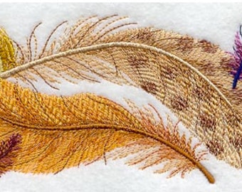 Fanciful Feathers Wide Embroidered Waffle Weave Hand/Dish Towel