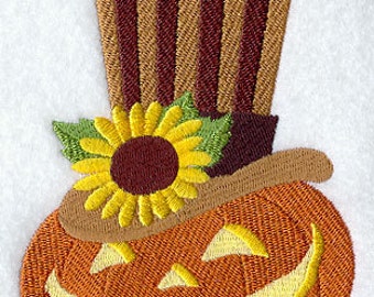 Gentleman Jack Pumpkin Jack-o-lantern Embroidered Waffle Weave Hand/Dish Towel