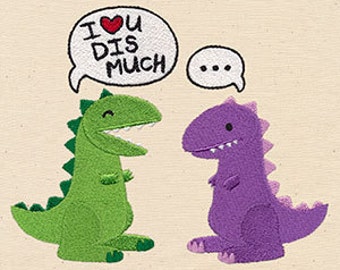 T-Rex Dinosaur I Love You Dis Much Embroidered Waffle Weave Hand/Dish Towel