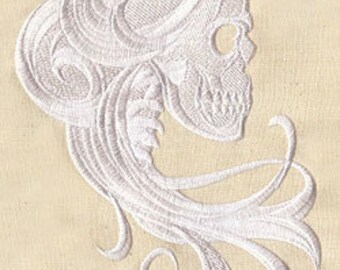 Female Ghostly Skeleton Face Embroidered Waffle Weave Hand/Dish Towel