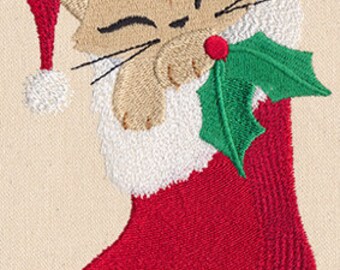 Stocking Christmas Cats Embroidered Waffle Weave Hand/Dish Towel