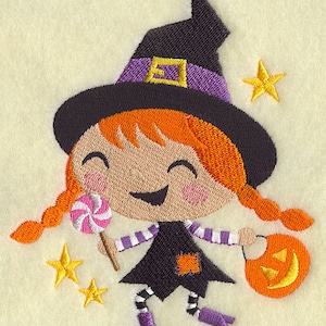 Adorable Halloween Winifred Witch goes Trick or Treating Embroidered Waffle Weave Hand/Dish Towel image 1