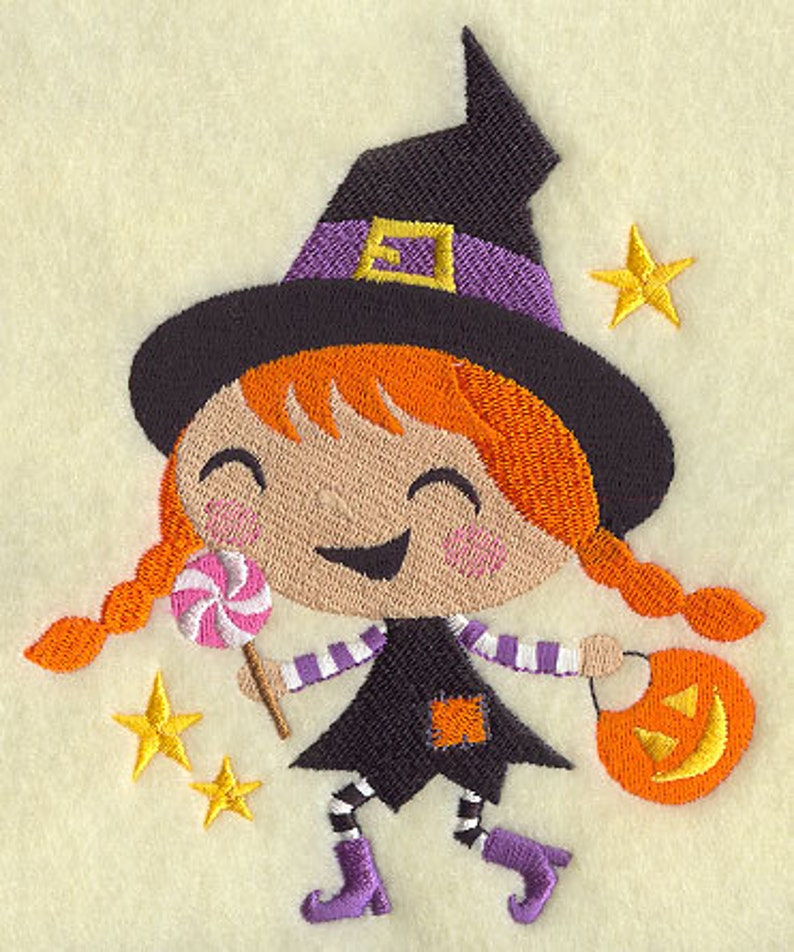 Adorable Halloween Winifred Witch goes Trick or Treating Embroidered Waffle Weave Hand/Dish Towel image 1