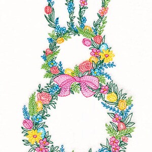 Floral Easter Bunny Outline Embroidered Waffle Weave Towel image 1