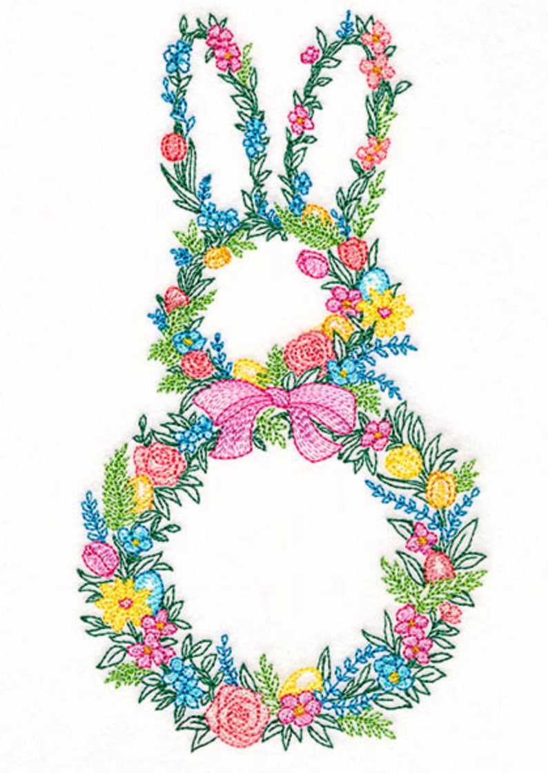 Floral Easter Bunny Outline Embroidered Waffle Weave Towel image 1