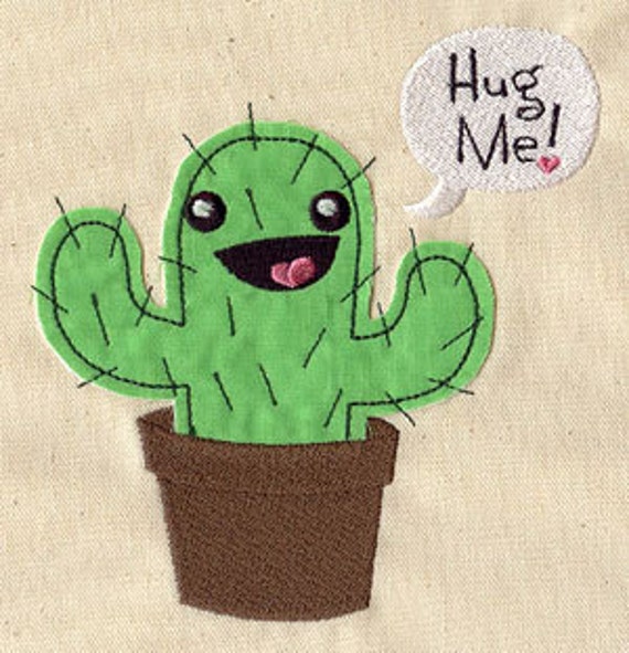 Hug Me Cactus FLEECE APPLIQUE Embroidered Waffle Weave Towel