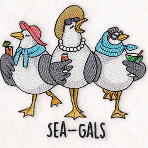 Sea-Galls Seagull Pun Embroidered Waffle Weave Hand/Dish Towel
