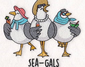 Sea-Galls Seagull Pun Embroidered Waffle Weave Hand/Dish Towel